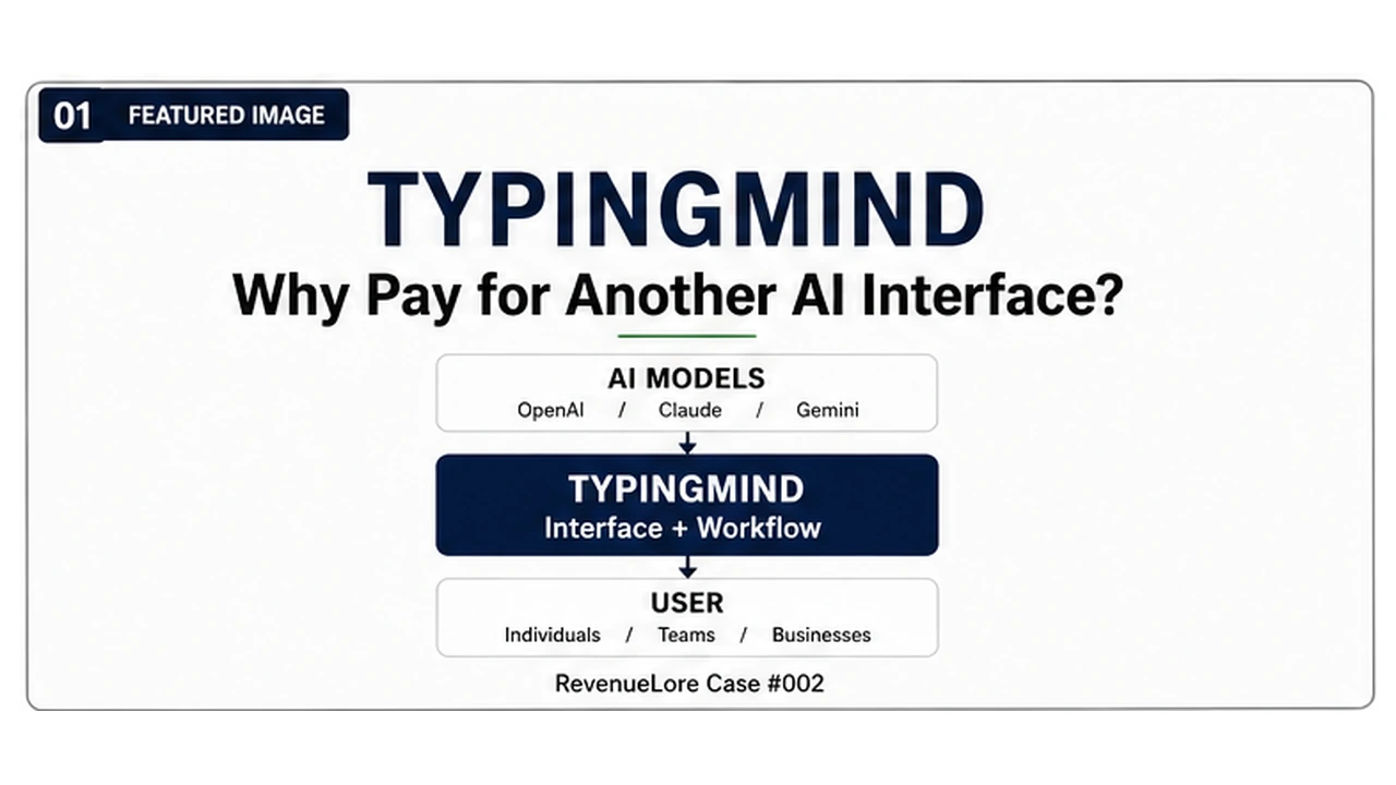 Editorial illustration showing TypingMind positioned as an interface and workflow layer between AI models and users.